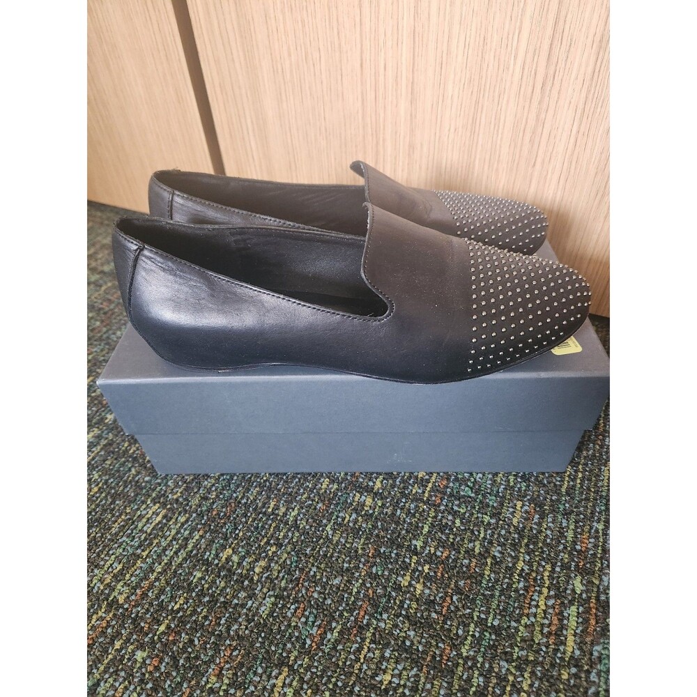 Eileen Fisher "Ray" Black Oiled Leather Flats w/ Studs on Toes Size 9